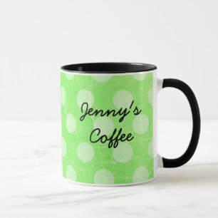 Personalisierter grüner weiß getupfter Kaffeebeche Tasse