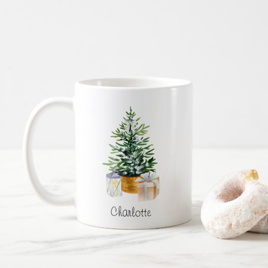 Personalisierter Grüner Weißer Minimalweiße Weihna Kaffeetasse (Mit Donut)