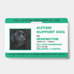 Personalisierter grüner Weißer Servicehund-Fotoaus Ausweis