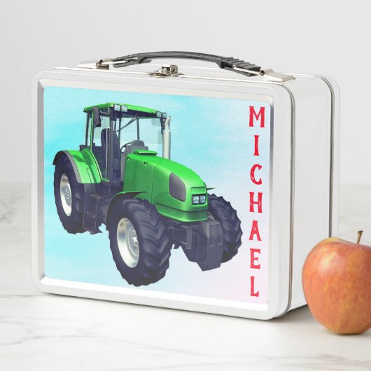 Personalisierter Grüner Zuchtschlepper Metall Lunch Box (Beispiel)