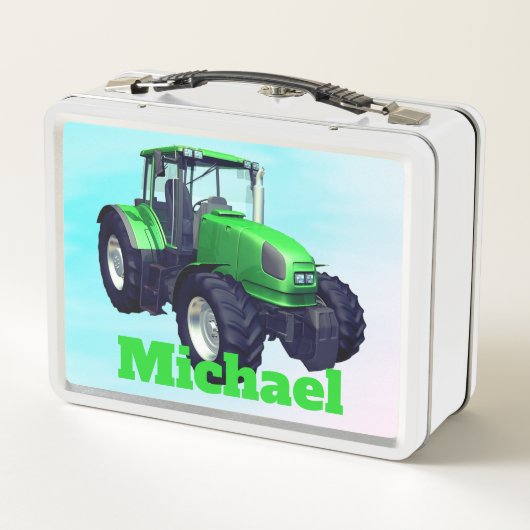 Personalisierter Grüner Zuchtschlepper Metall Lunch Box (Rückseite)