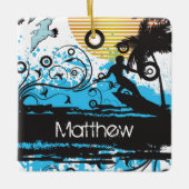 Personalisierter Grunge Surfstrand Weihnachten Keramikornament (Vorderseite)