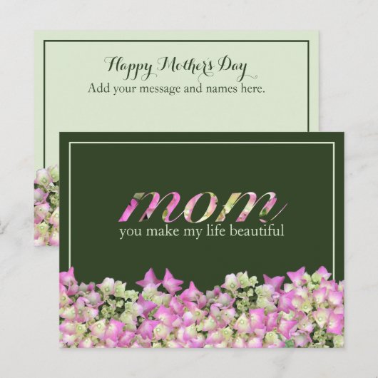 Personalisierter Grünrosa floraler Muttertag Postkarte (Vorne/Hinten)
