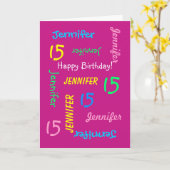 Personalisierter Grußkartenname 15. Geburtstag Ros Karte (Gelbe Blume)