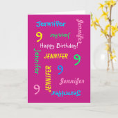 Personalisierter Grußkartenname, 9. Geburtstag, Ro Karte (Gelbe Blume)