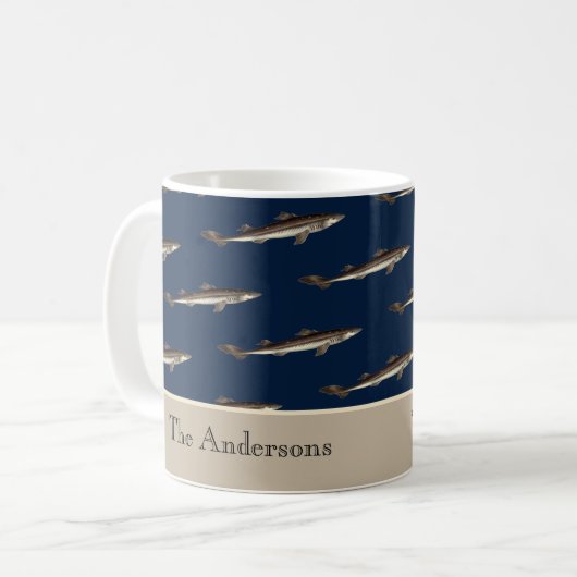 Personalisierter Hai-Marine Tan Sand Kaffeetasse (Vorderseite Links)