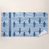 Personalisierter Hai Weiß Streifen Kinder Strandtuch (Vorderseite)