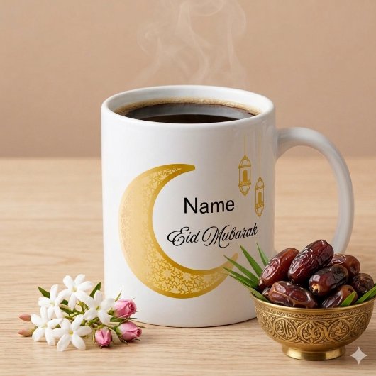 Personalisierter Halbmond-Eid-Mubarak-Kaffeebecher Kaffeetasse