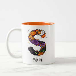Personalisierter Halloween Anfangsbuchstabe S Geis Zweifarbige Tasse