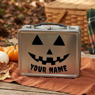 Personalisierter Halloween-Kürbisname Schwarz & We Metall Brotdose