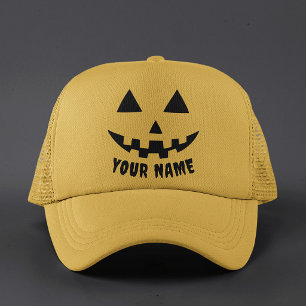 Personalisierter Halloween-Kürbisname Schwarz & We Truckerkappe