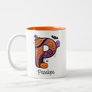 Personalisierter Halloween-Monogramm-Anfangsbuchst Zweifarbige Tasse
