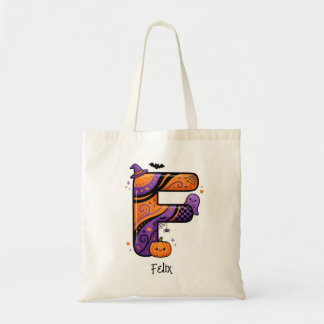 Personalisierter Halloween-Monogramm-Buchstabe F F Tragetasche