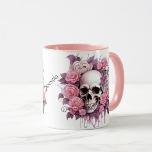 Personalisierter Halloween-Skull und Rose Tasse