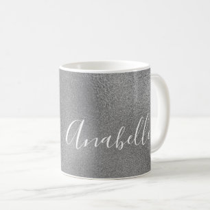 Personalisierter handgeschriebener Name Silber-Gra Kaffeetasse