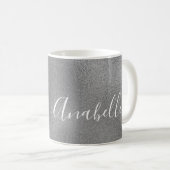 Personalisierter handgeschriebener Name Silbergrau Kaffeetasse (VorderseiteRechts)