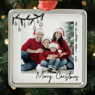 Personalisierter handgezeichneter Familienfoto-Wei Ornament Aus Metall