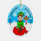 Personalisierter handgezeichneter Weihnachtself Keramik Ornament (Rechts)