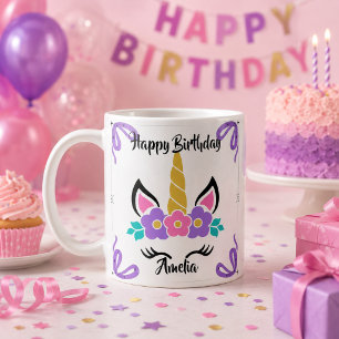 Personalisierter Happy Birthday Einhorn Becher Kaffeetasse