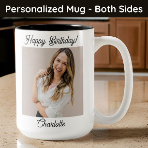 Personalisierter Happy Birthday Foto-Becher für Si Zweifarbige Tasse