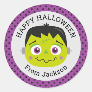 Personalisierter Happy Halloween Monster Round-Auf Runder Aufkleber