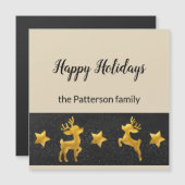 Personalisierter Happy Holiday mit Golden Rentier Magnetkarte (Vorne/Hinten)