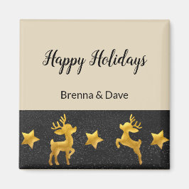 Personalisierter Happy Holidays mit Golden Rentier Magnet