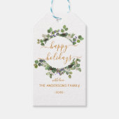 Personalisierter Happy Holidays Wasserfarbenkranz Geschenkanhänger (Vorderseite)