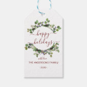 Personalisierter Happy Holidays Wasserfarbenkranz Geschenkanhänger (Vorderseite)