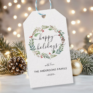 Personalisierter Happy Holidays Wasserfarbenkrez Geschenkanhänger