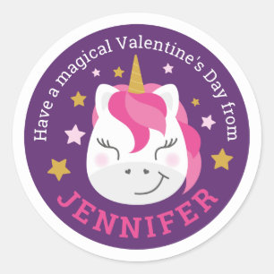 Personalisierter Happy Valentine's Day Einhornaufk Runder Aufkleber