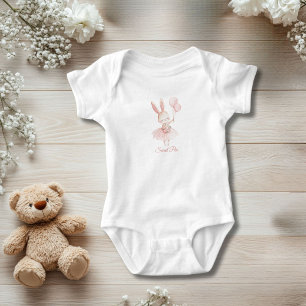 Personalisierter Hase Ballerina Rosa Blumen Baby M Strampler