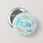 Personalisierter Hase Cute Blue Kawaii Button (Vorne & Hinten)