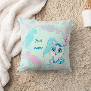 Personalisierter Hase Cute Blue Kawaii Kissen