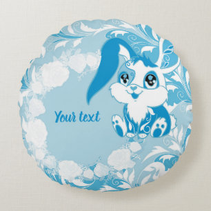 Personalisierter Hase Cute Blue Kawaii Rundes Kissen