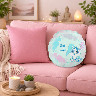 Personalisierter Hase Cute Blue Kawaii Rundes Kissen