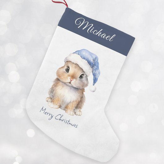 Personalisierter Hase in Blue Santa Kleiner Weihnachtsstrumpf