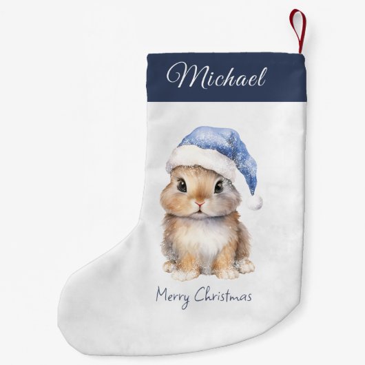 Personalisierter Hase in Blue Santa Kleiner Weihnachtsstrumpf (Rückseite)