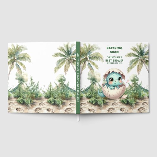 Personalisierter Hatching Soon Dino Gästebuch (Voll)