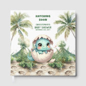 Personalisierter Hatching Soon Dino Gästebuch (Vorderseite)