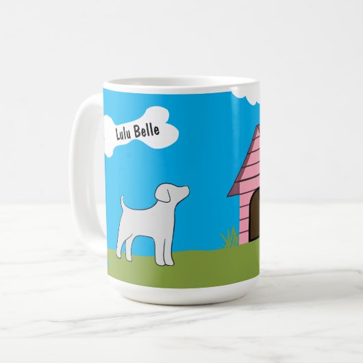 Personalisierter Hausname des Hundes mit rosafarbe Kaffeetasse (Vorderseite Links)