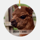 Personalisierter Haustier Alpaca Foto Name Weihnac Keramik Ornament (Hinten)