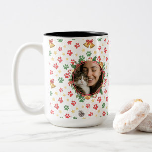 Personalisierter Haustier-Foto-Weihnachts-Pfotenab Zweifarbige Tasse