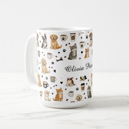 Personalisierter Haustier- und Kaffeepattern mit i Kaffeetasse (Vorderseite Links)