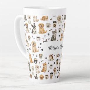 Personalisierter Haustier- und Kaffeepattern-Name Milchtasse