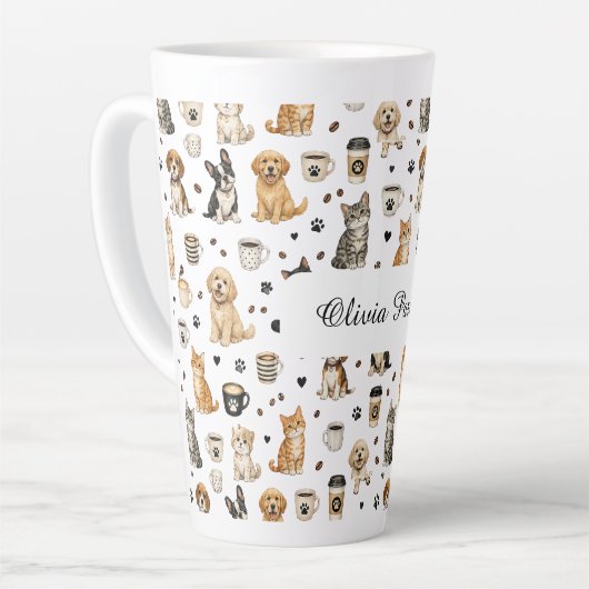 Personalisierter Haustier- und Kaffeepattern-Name Milchtasse (Linke Ecke)