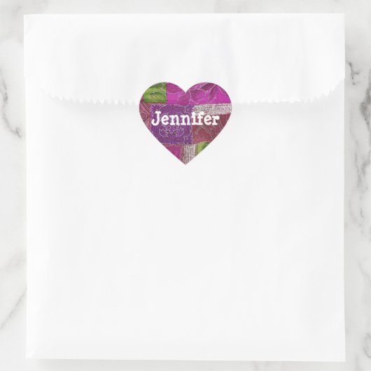 Personalisierter Heart Shaped Lila Quilt Sticker (Tasche)
