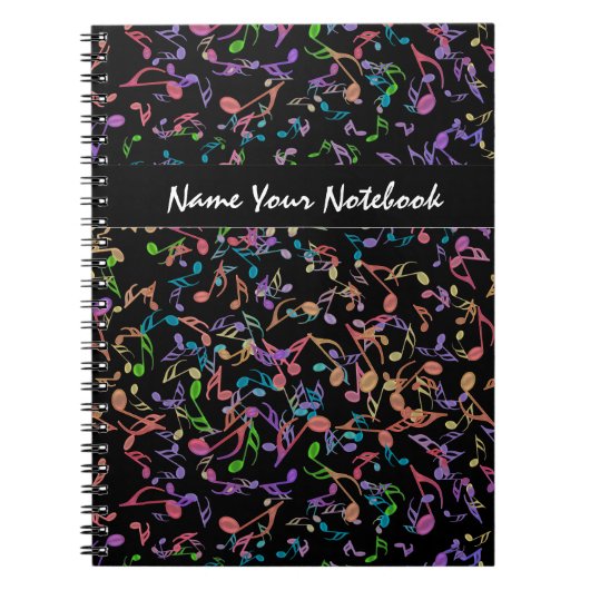 Personalisierter heißer Musiknoten auf schwarzem Notizblock (Vorderseite)