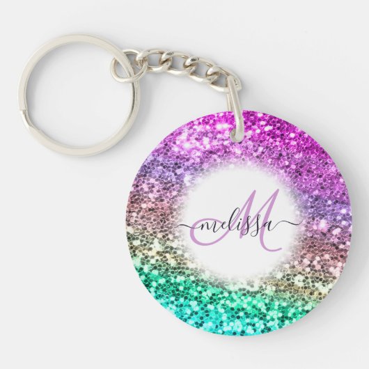 Personalisierter heller Glitzer Mermaid Monogram N Schlüsselanhänger (Vorderseite)