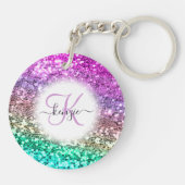 Personalisierter heller Glitzer Mermaid Monogram N Schlüsselanhänger (Rückseite)